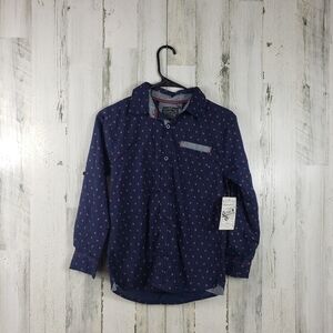new retro stitch boys navy blue, red long sleeve button down shirt size 10